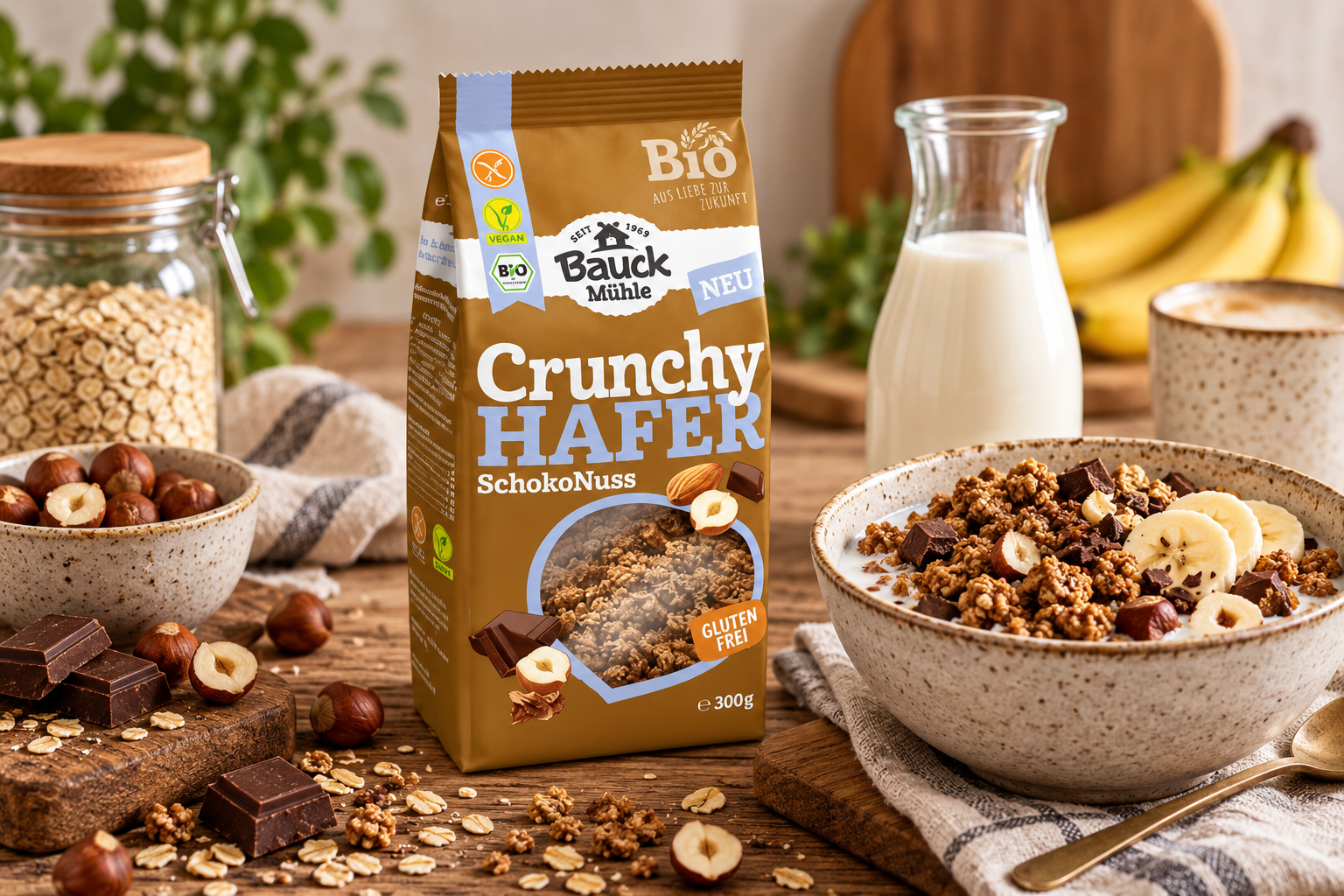 Bezlepková ČOKOLÁDOVO-OŘECHOVÁ GRANOLA ovesná BIO 300 g - Bauck